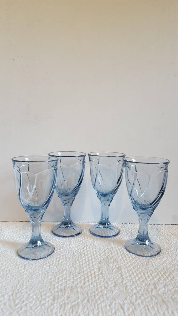 Set of 4 Noritake Sweet Swirl Light Blue Stemmed Water Glasses Etsy