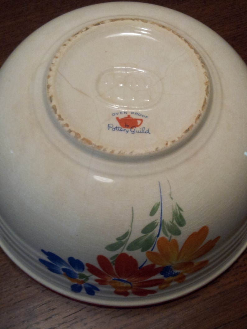 Large Vintage Pottery Guild Bowl in Bright Daisy Pattern with Etsy
