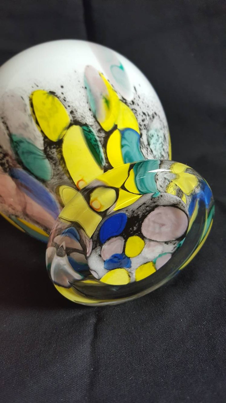 Vintage MAKORA Blown Cased Glass Vase Multi Color on White Made in Poland