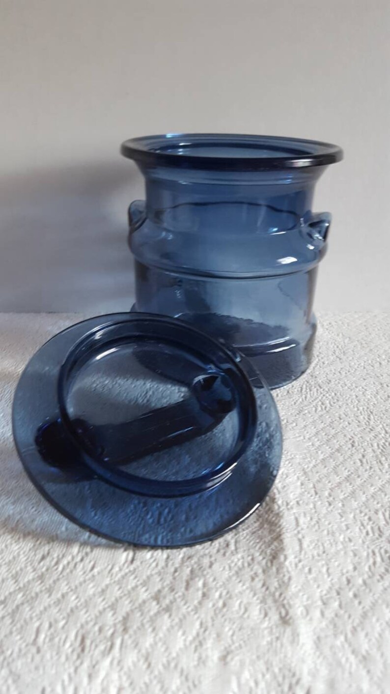 L.E.Smith Dark Blue Glass Milkcan Canister Medium