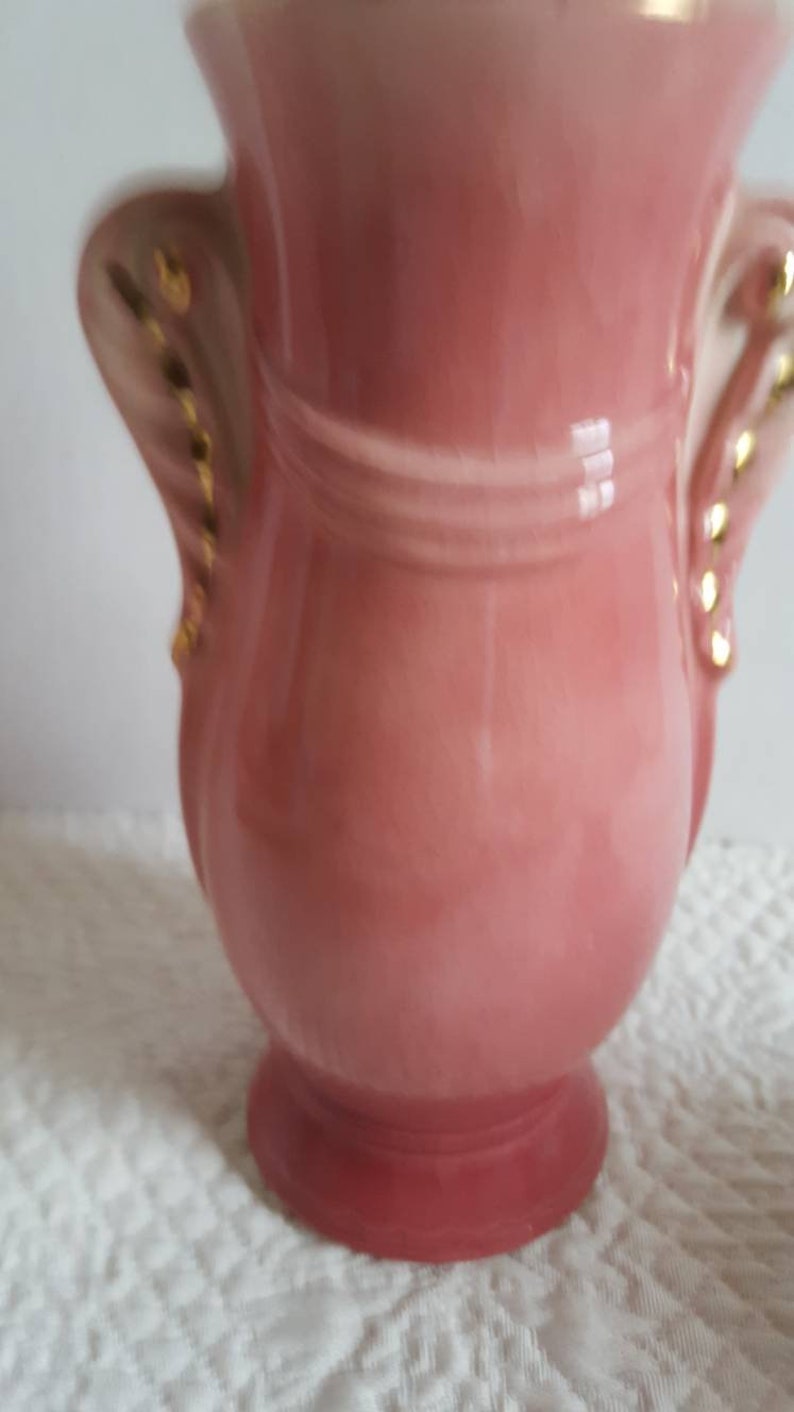 Mid Century Pink Urn Style Vase with Side Handles and Gold Etsy