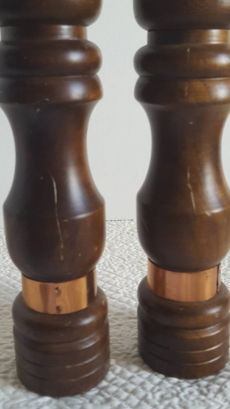 Wood Pepper Mill and Salt Shaker Set with Copper Detail