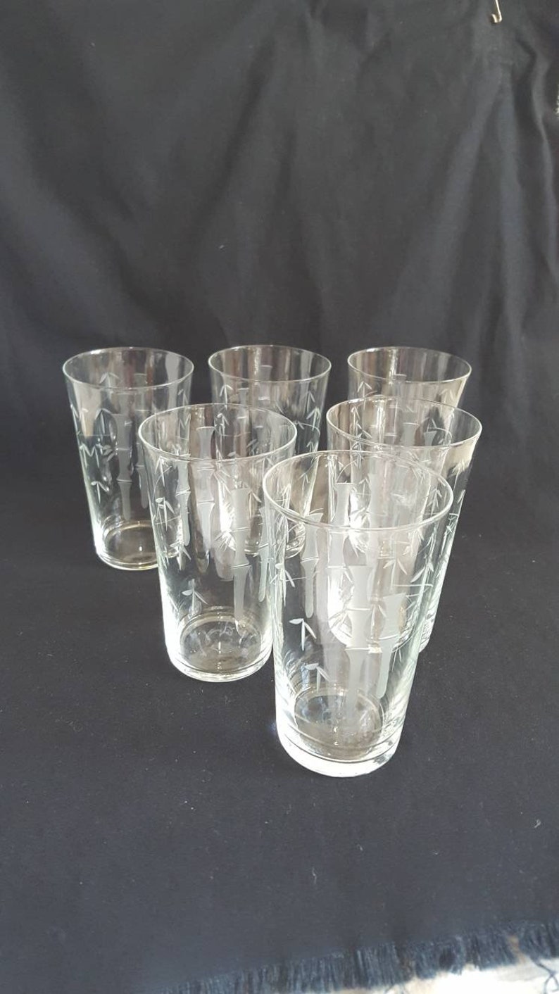 Set of 6 Noritake Bamboo Crystal Highball Glasses Etched with Etsy