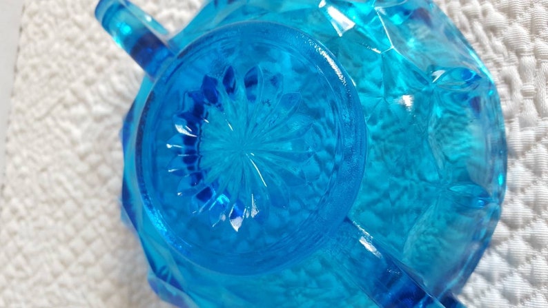 Vintage Hocking Fairfield Blue Glass Nappy Dish with Double Handles