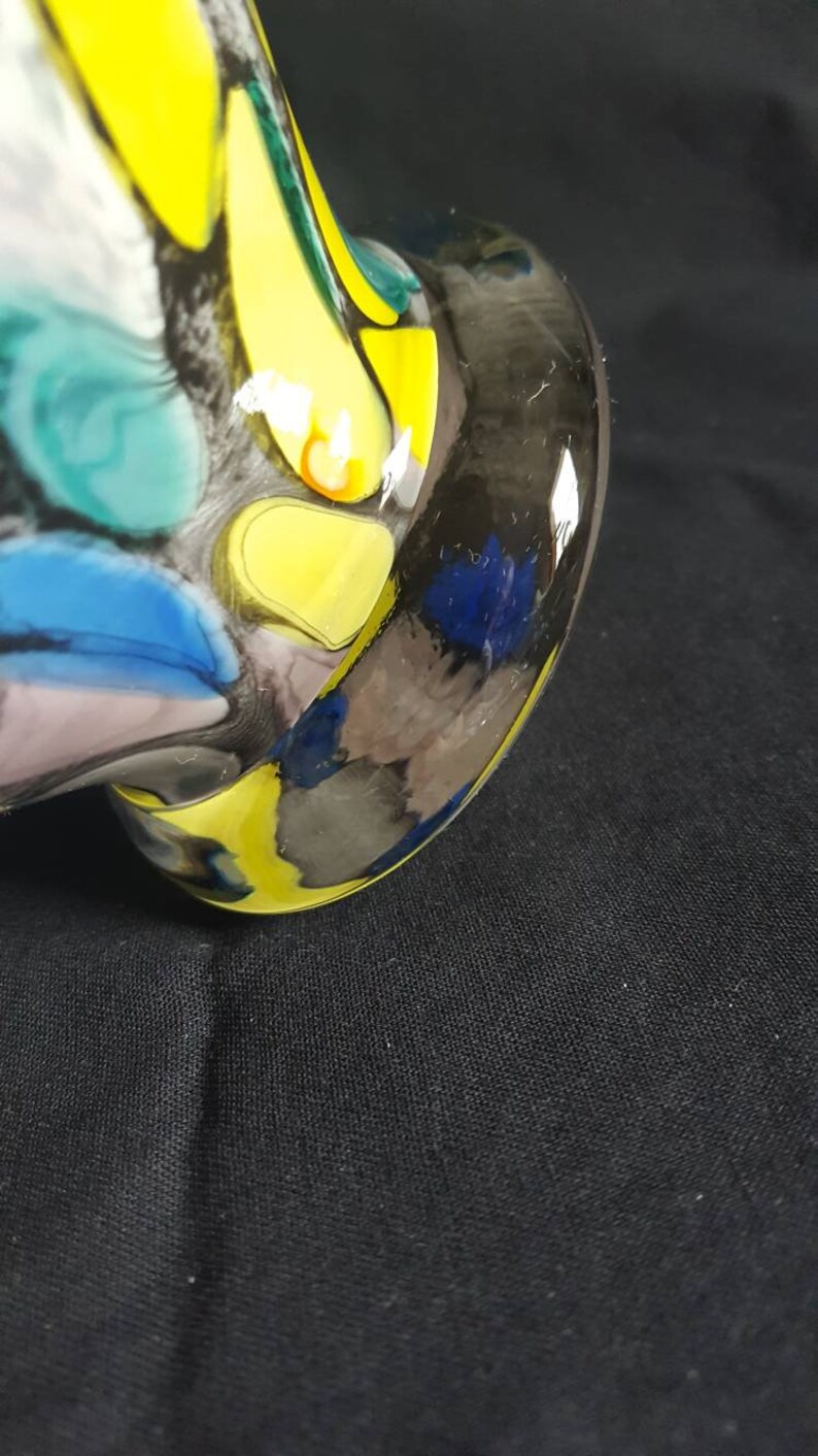 Vintage MAKORA Blown Cased Glass Vase Multi Color on White Made in Poland