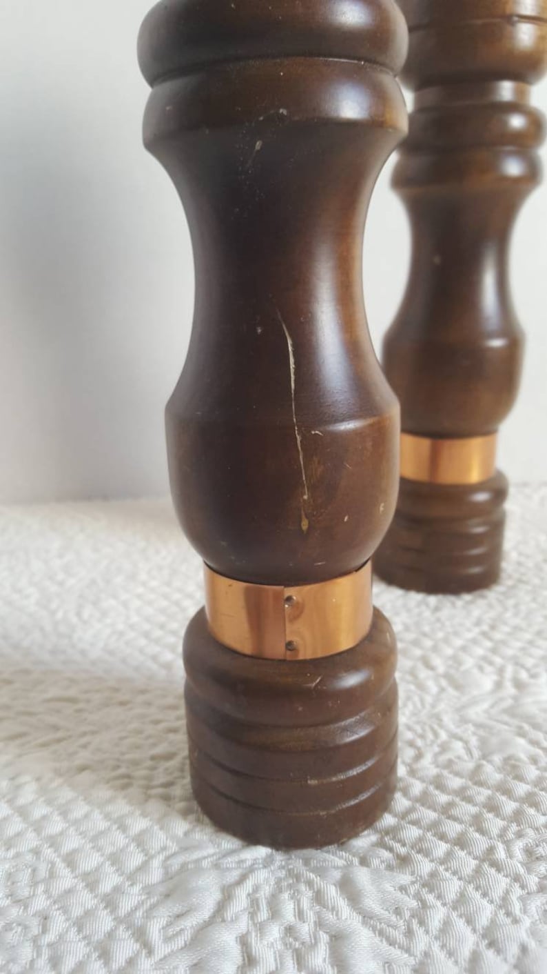 Wood Pepper Mill and Salt Shaker Set with Copper Detail