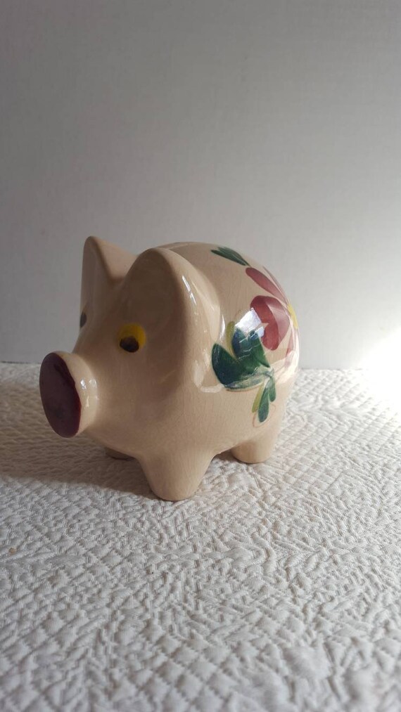 Vintage Hand Painted Ceramic Piggy Bank Etsy