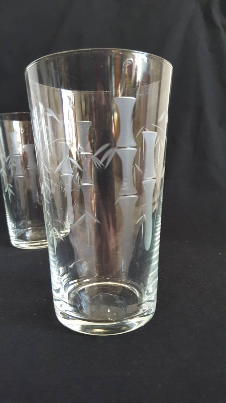Set of 6 Noritake Bamboo Crystal Highball Glasses Etched with Etsy