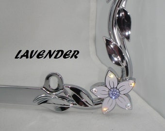 Swarovski Crystal Flower License Plate Frame: Chrome Car Bling