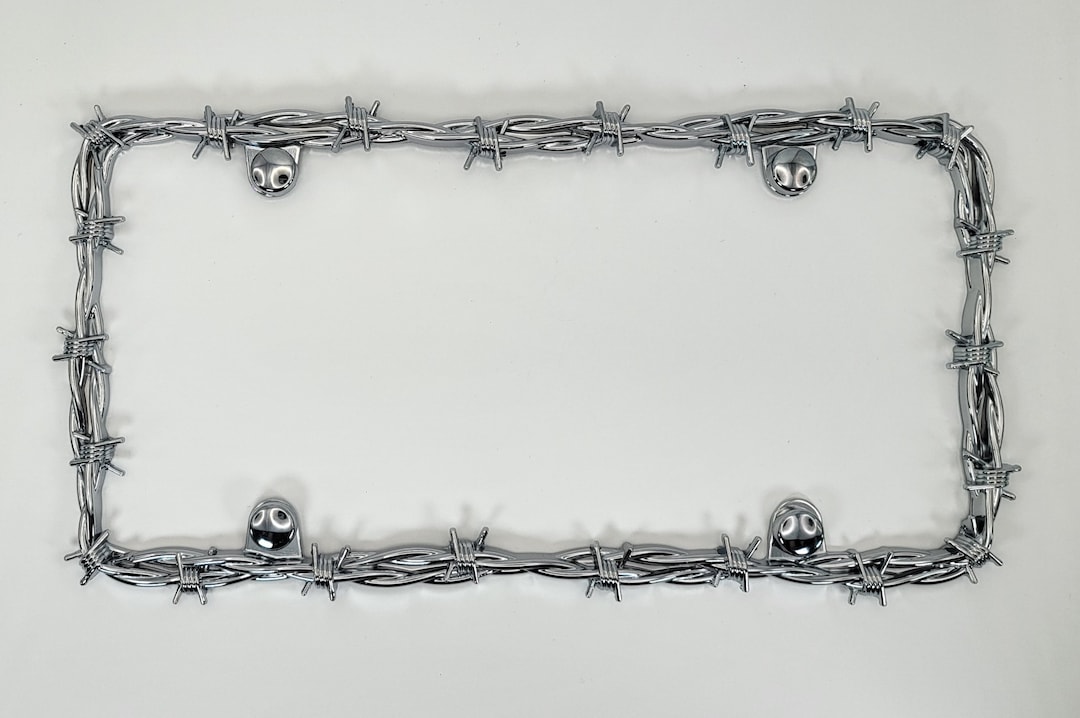 Heavy Metal Chrome Barbed Wire Car License Plate Frame With Etsy