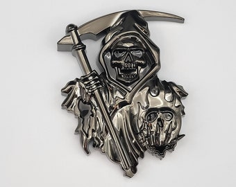 GREAT Gift Grim Reaper 3D black chrome abs decal car truck emblem badge sticker Peel and Stick Super Cool Goth Punk Rocker