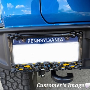 Skull license plate frame, black license plate frame, bone car accessory, chain link license plate, Crystal plate frame, goth car gift