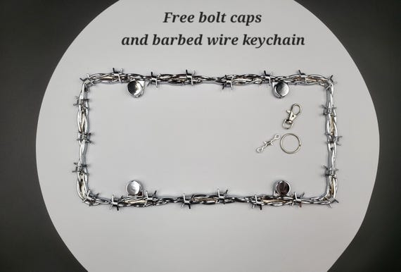 Chrome Barbed Wire License Plate Frame - 12.4"x6.3" Zinc Alloy Silver Frame For Cars & Trucks - View #5