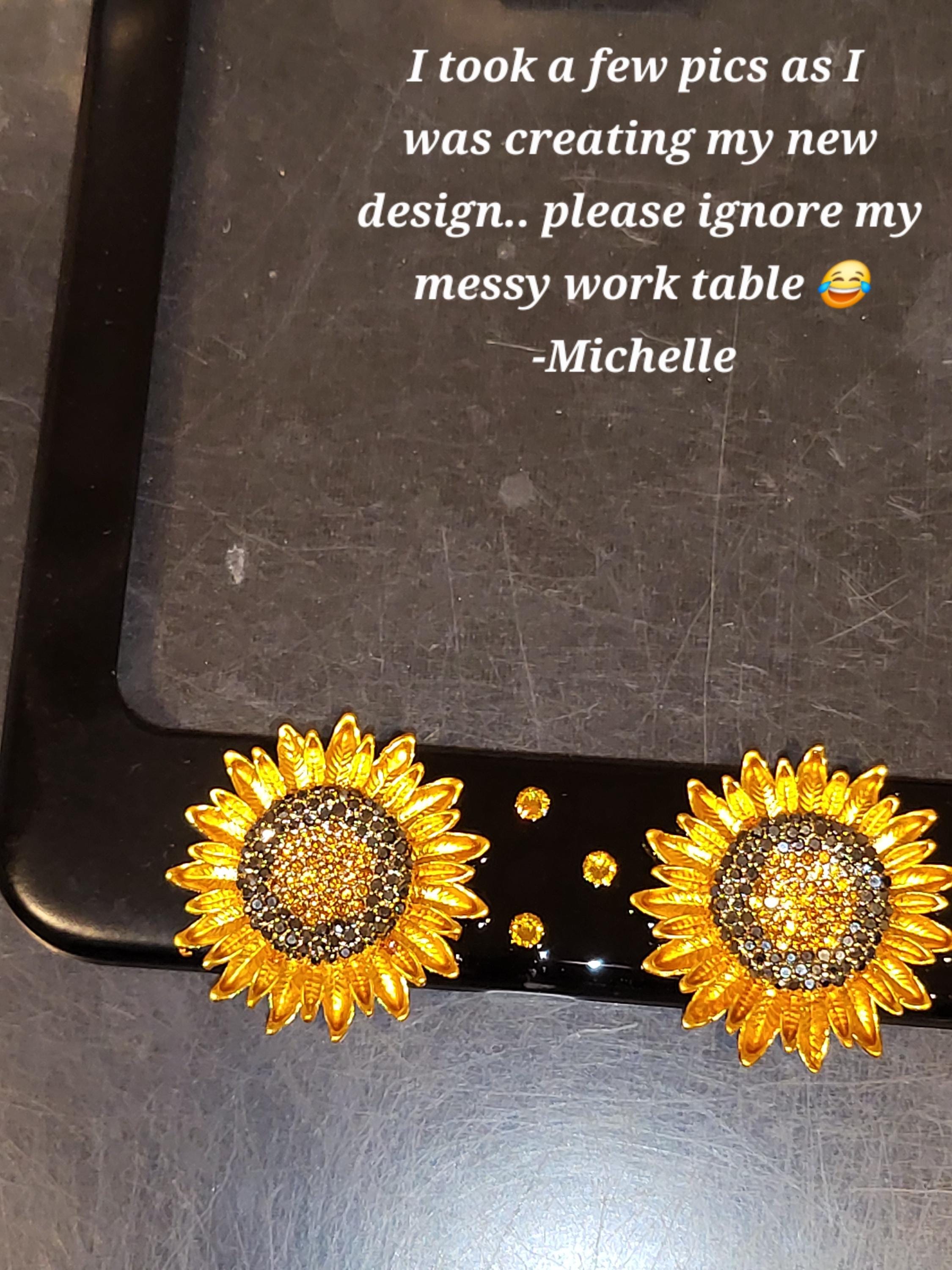 Swarovski Rhinestone Sunflower car license, sunflower car frame, sunflowers car plate, bling car frame gift, sunflower license plate cover