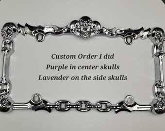 HERE COMES TROUBLE Skulls Bones Chain Link Car License Plate
