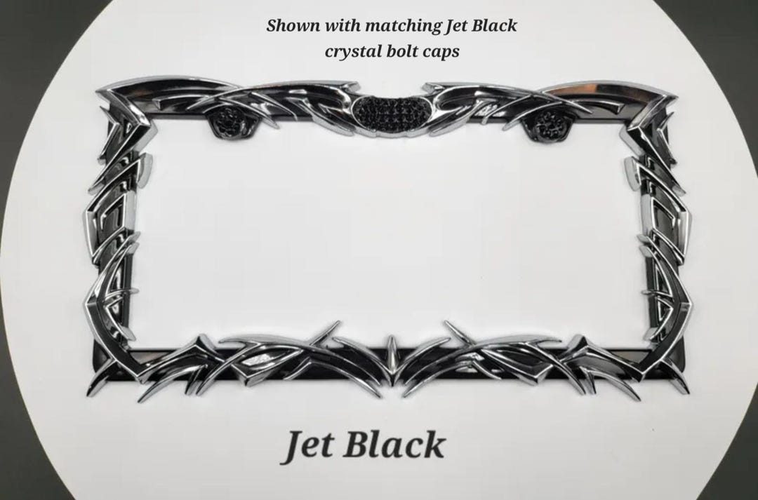 Black Adrenaline License Plate Frame: Chrome Tribal Punk Gothic
