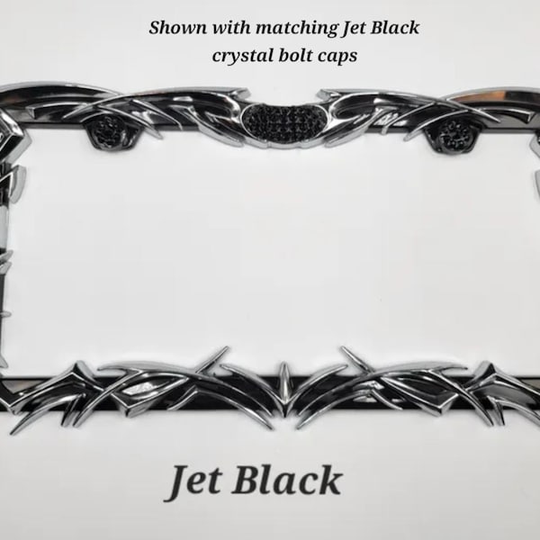 Black Adrenaline License Plate Frame: Chrome Tribal Punk Gothic Car Decor