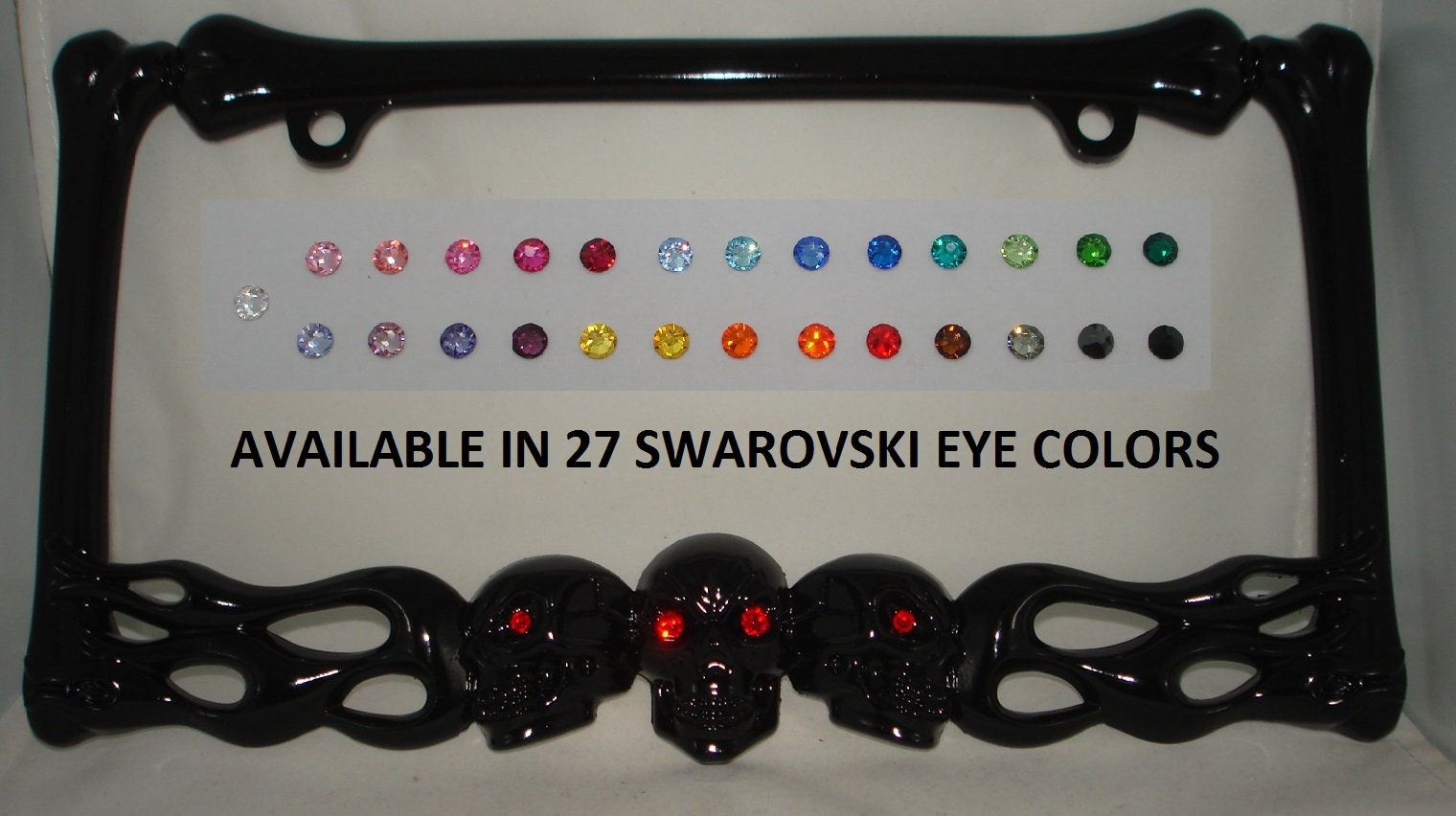 Black Skull Flames Bones Metal BLACK Car License Plate Frame w Etsy