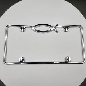 Ichthus Fish Chrome License Plate Frame with Bolt Caps