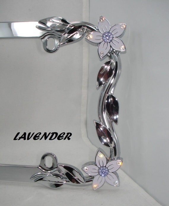 Swarovski Crystal Flower License Plate Frame: Chrome Car Bling