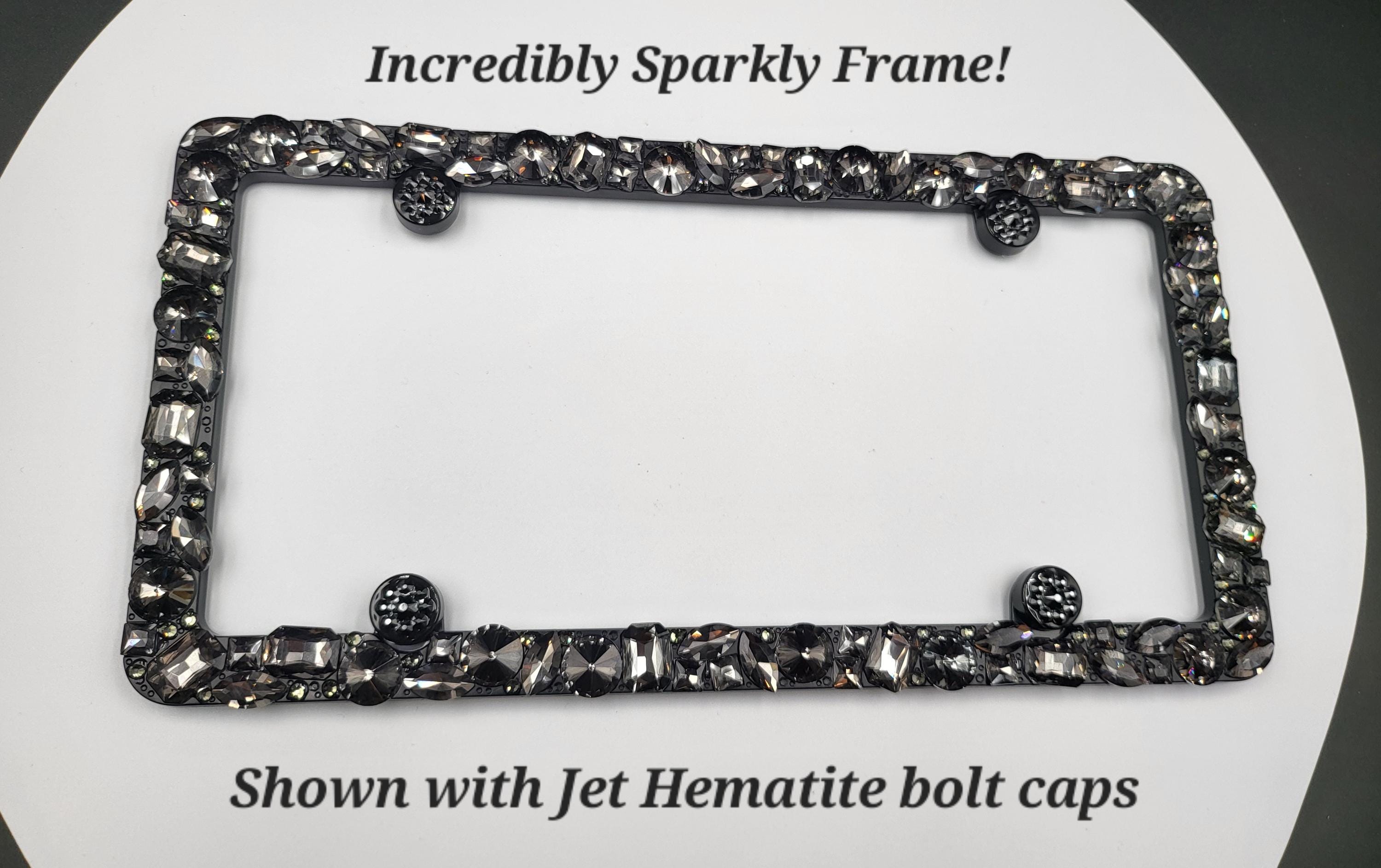 Bling License Plate Frames - 2 Pack Glitter Crystal Diamond Plate Covers For Women (Black)