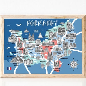 Carte de Normandie, Cadeaux de Normandie, Illustration de carte, Carte française, Cadeau de carte, Art de Normandie, Carte de France, cadeau pour la maison neuve, carte dessinée à la main, fait main