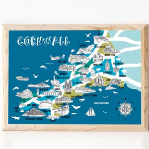 Cornwall Karte, illustrierte Karte, Cornwall Geschenke, Karte von Cornwall, Cornwall Kunst, Cornwall Souvenir, handgezeichnete Karten, County Map, Karte Kunstgeschenk