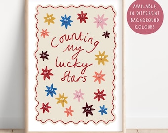 Impresión contando mis estrellas de la suerte, linda descarga digital, estrellas de la suerte, arte de pared para guardería, arte de pared para niños, lindo póster, suerte de tenerte