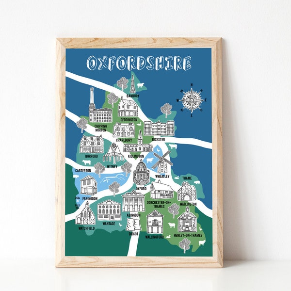 Oxfordshire map, Oxfordshire gifts, Map illustration, County Map, Map Gift, Oxford Art, Oxfordshire, new home gift, hand drawn map, handmade