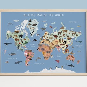 Wildtier Karte der Welt, Karte der wild lebenden Tiere, Weltkarte Druck, Kinder Karte, Tier Karte, Kinderzimmer Wandkunst, Montessori Druck