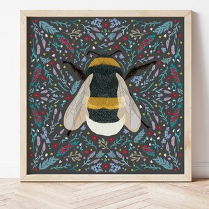Bumble bee print, insect folk art, nature poster, save the bees, bumble bee gifts, bee keeping print, folk art, bumble bee art, nature gift