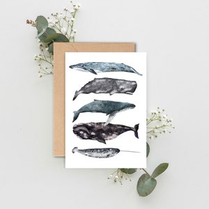 クジラのカード、クジラの積み重ね、航海カード、あらゆる機会のカード、海の生き物、クジラのイラスト、海辺のカード、クジラの贈り物、クジラへの感謝