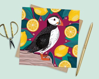Puffin Card, Sea Birds Card, Quirky Bird art, Puffin Bird art, Bird Card, Nature Card, Puffin Gift, Bird gifts, animal lovers art, Seaside
