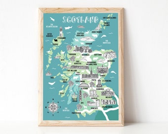 Scotland map, Scotland gifts, Map illustration, County Map, Map Gift, Scotland Art, TheHighlands, new home gift, hand drawn map, handmade