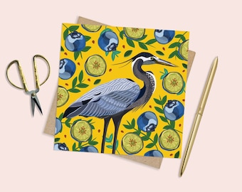 Heron Card, Bird Card, Quirky Bird, Heron Bird art, Bird Lovers Card, Bird Gift, Heron gift, animal lover art, Bird Poster, Any Occassion