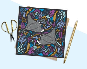 Manta ray card, sea creature card, birthday card, any occasion card, nautical card, under the sea card, nature lovers gift, Manta gifts