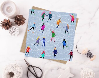 Ice skating Christmas card, Cute Christmas scene card, ice skating gifts, Quirky Christmas card, Christmas scenery, Winter wonderland, snow