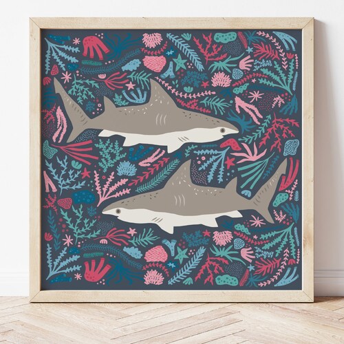 Shark Print Shark Poster Protect the Sharks Bathroom Wall Etsy
