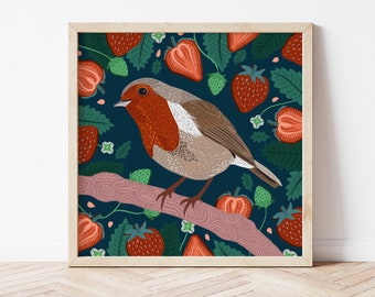 Robin Print, Wild Birds print, Quirky Bird art, Robin Bird art, Bird poster, wall art, home decor, gifts, animal lovers art, Robin Poster