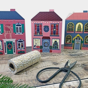 Jeu de 3 cartes de maisons de Noël, cartes de Noël à découper, joli jeu de cartes de village de Noël, carte de chalet de Noël, original