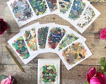 A6 Postcard Set, 12 Illustrated postcards, Habitat postcard set, Illustrated postcards, Nature postcard set, 12 Habitat postcards, A6 prints