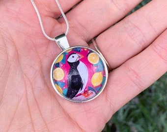 Puffin Pendant Necklace, Puffin Jewellery, Illustrated Pendant Necklace, Bird Necklace, Puffin Gift, Quirky Jewellery, Puffin Necklace