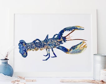 Lobster Illustration Print, Seaside Illustration, Marine Drawing, Seaside Art, Home Decor, Sea Life Drawing, Seaside Print, Lobster gift