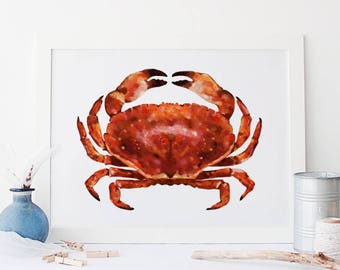 Crab Illustration, Sea side Illustration, Marine Drawings, Seaside Art, Home Decor, Gifts for the home, Sea Side Print Poster, Crab art