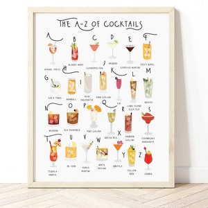 A-Z von Cocktails, Küchen Wandkunst, Cocktail Poster, Arten von Cocktails, Neues Zuhause Geschenk, Küchen Geschenk, Gin Poster, Getränke Poster, Alkohol Art