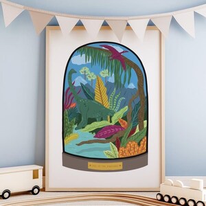 Bunter Dinosaurier Kinderdruck, personalisiertes Dinosaurier Poster, süße Dinosaurier Druck, Jungen Wandkunst, Kinderzimmer Druck, neues Baby Geschenk, Namen Druck