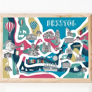 Illustrierte Karte von Bristol, Bristol Kartendruck, Bristol Illustration, illustrierte Karte, handgezeichnete Karte von Bristol, Bristol Kunst, Karten