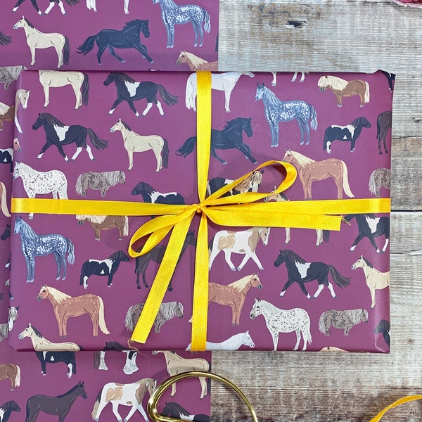 Horses Wrapping Paper, Horse print gift wrap, horses and ponies wrap, illustrated wrap, equestrian wrap, horse lovers gift, horse art