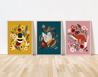 Any 3 Wildlife Posters, Mix and Match Print Deal, Illustrations d’oiseaux, Cadeau pour les amoureux des animaux, Art mural de la faune, Cadeau pour la nouvelle maison, Impressions d’animaux