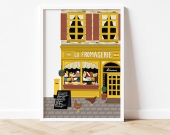 Impression de la devanture de la fromagerie, Illustration de fromage, Cadeau pour les amateurs de fromage, Affiche de fromage Français, Impression mignonne, Affiche de Français, Art mural de cuisine